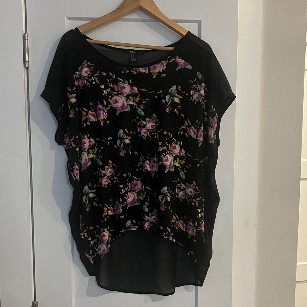 Forever 21 Black and Purple Floral Blouse